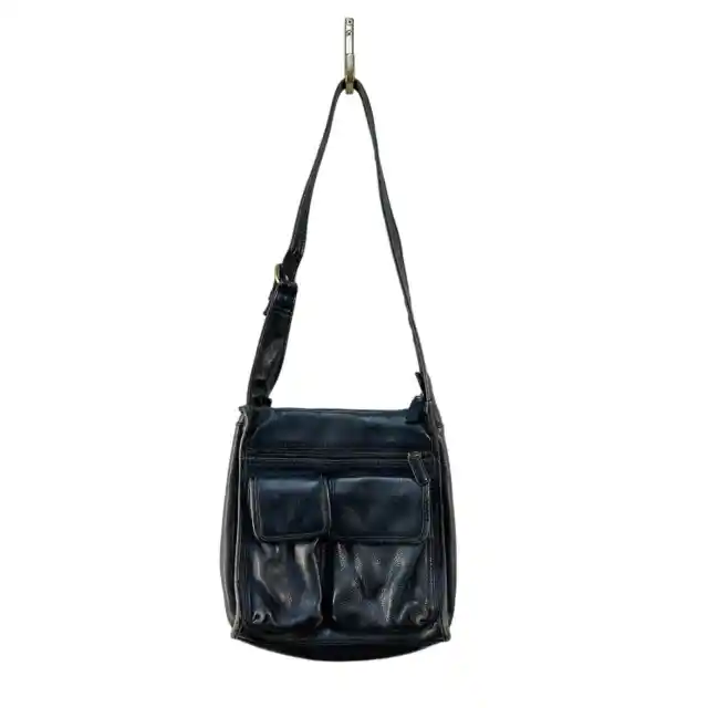 Vintage Fossil Black Leather Shoulder Crossbody Bag Handbag Satchel Purse 75082