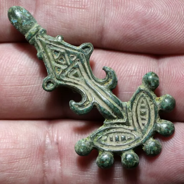 Ancient Anglo Saxon bronze fibula brooch circa 600-1000 AD