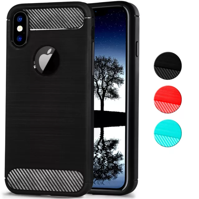 Handy Hülle für Apple iPhone XS / iPhone X Cover Schutzhülle Carbon Alu Design