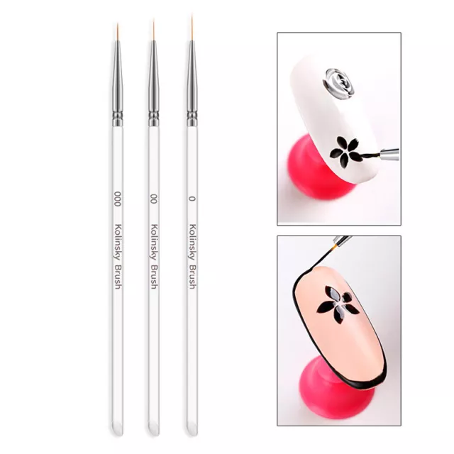 3Pcs Art Ongles Gel UV Doublure Dessin Brosse Peinture Acrylique Stylo Manucure.