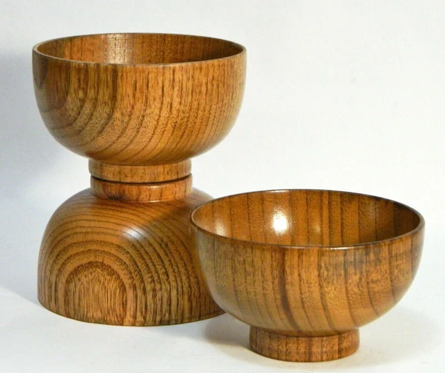 Vintage Bowls Wood Round Pedestal Small Dish MCM 3