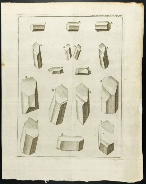 1777 - Gravure Chimie cristaux de Borax - Académie Royale des Sciences