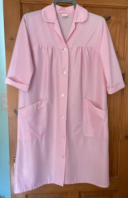 Vintage 1960s Nylon St Michael Pink Gingham Overall Pinny Apron Dinner Lady Maid