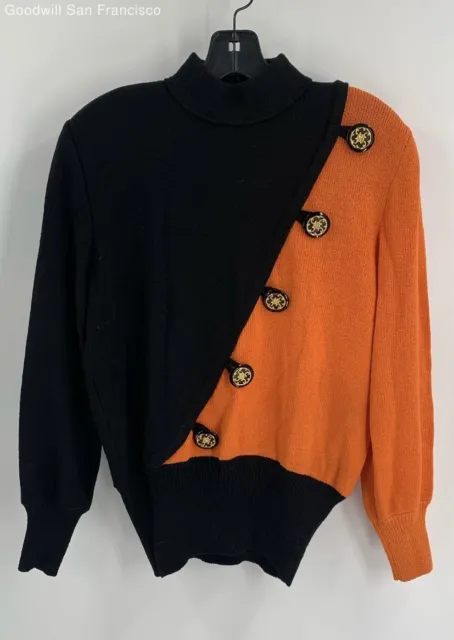 Antonella Preve Womens Black Orange Colorblock Mock Neck Pullover Sweater Small