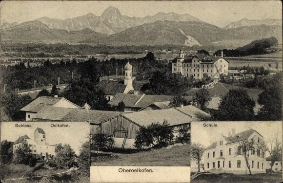 Ak Oberelkofen Grafing im Landkreis Ebersberg, Schloss, Schule,... - 10087615
