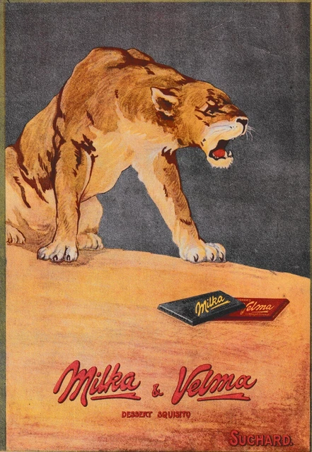 1916 Advertising Suchard Velma Milka Chocolate Roaring Lioness Tablet