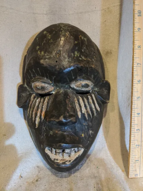 Congo Mask with White Pigment — Lifelike Features — Authentic African Wood Art