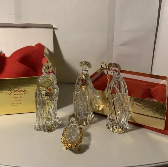 Gorham Crystal Nativity Holy Family 4 Piece Figurine Home Deco In Original Box