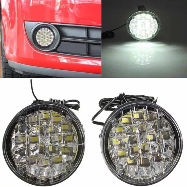 2X12V 18LED Lampada Nebbia Rotonda Auto Guida DRL Diurna Corsa Luce Bianca Brillante GR