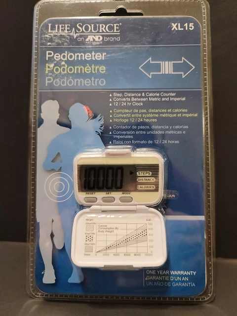 LifeSource XL-15 Digital Pedometer Step Distance Calorie Counter Clock 12/24 NIP