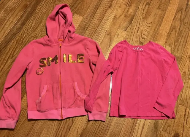 Childrens Place Girls Size 7/8 Zip up Hoodie Long Sleeve Tee Lot of 2 Pink