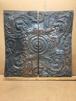 2pc Lot of 23" by 11.5" Antique Ceiling Tin Metal Reclaimed Salvage Art Craft