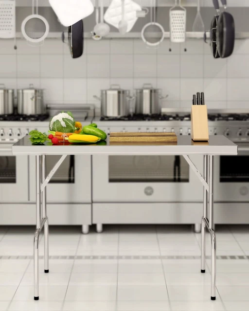 Stainless Steel Folding Table with 400 lbs Load Silver Kitchen Work Table 48"