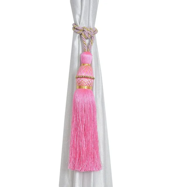 Beautiful Polyester Tassel Rope Curtain Tieback  Pink Motijal set of 2 Pcs