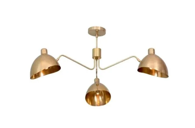 3 Light Curved Art Deco Pendant Mid Century Modern Raw Brass Sputnik chandelier