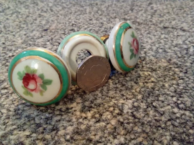 VINTAGE PAIR OF ROSE PORCELAIN DOOR/ Wardrobe KNOBS