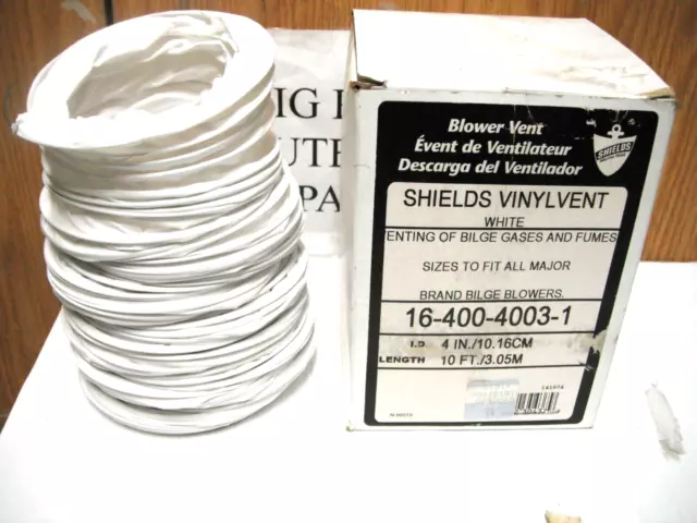 Bilge Blower Vent Hose 4" Diameter 10' Length, White 400-4003W Shields Marine
