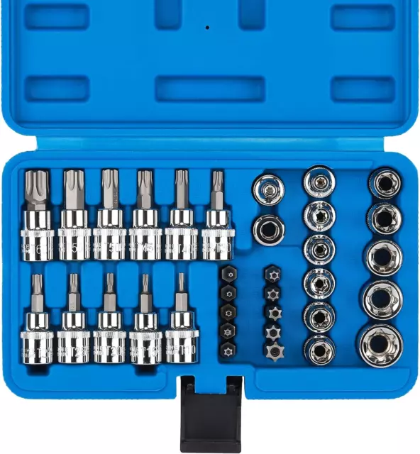 CASOMAN 34 Pieces 3/8-Inch Drive Torx Bit Socket and E-Torx Star Socket Set, E