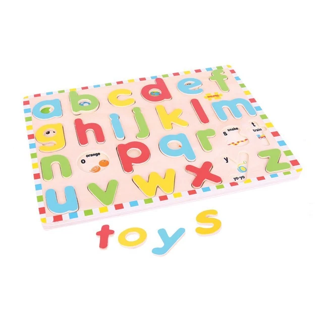 BIGJIGS WOODEN WOOD lower case alphabet puzzle abc with inset pictures