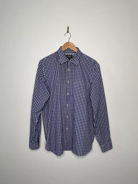 Gazman Men's Blue Check Tailored Fit Button Up Chest Pocket L/S Shirt Size L