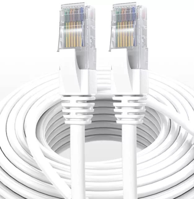 Elfcam® - Cat7 Câble Réseau Ethernet RJ45, LAN/WLAN Câble Rond, Blanc