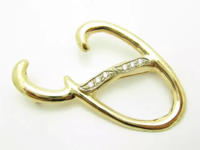 14Kt Yellow Gold Genuine Diamond Vintage Hand Made Swirl Design Brooch Pin Gift