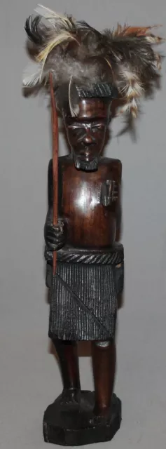 Vintage Hand Carving Wood African Warrior Statuette