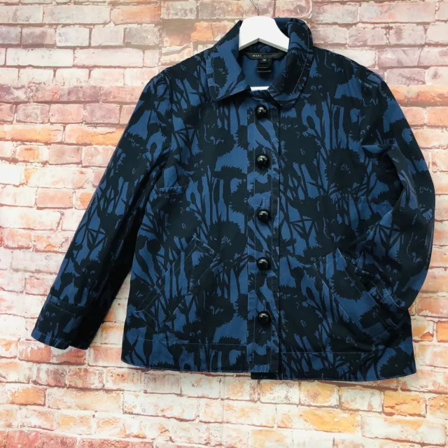 Marc Jacobs Black  Blue Floral Button Up Jacket Womens Size 10 blazer