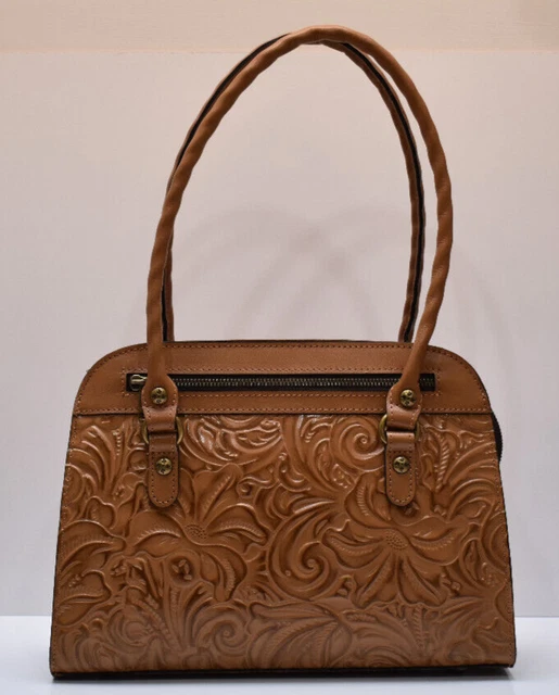 Patricia Nash Burnished Tooled Colors Calvi Satchel Handbag Biscuit Brown New!