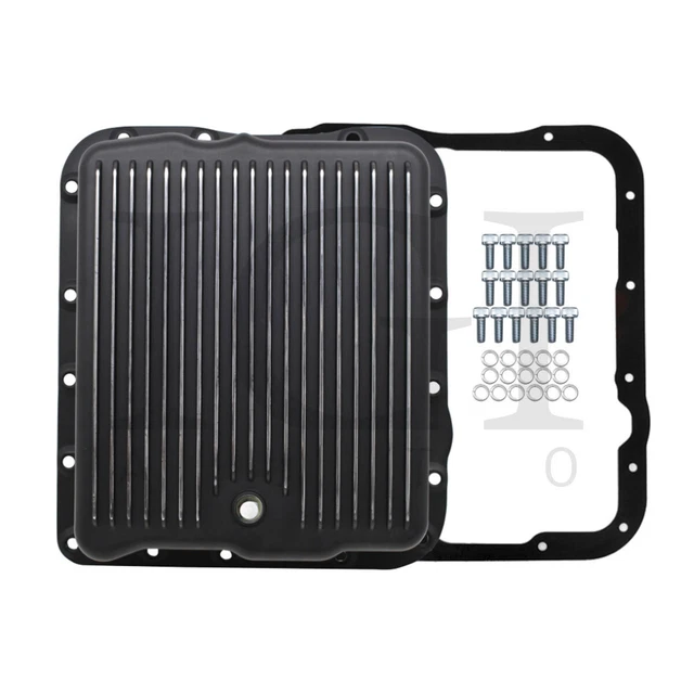 Fits Chevy GM 700R4 4L60E 4L65E Aluminum Transmission Pan Kit Deep Finned Black