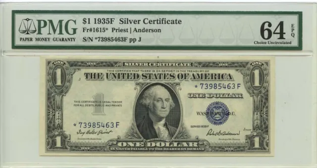 1935F $1 Silver Certificate Fr# 1615* PMG CH64 EPQ