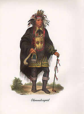 VINTAGE PRINT of 1830's NATIVE AMERICAN INDIAN ~ OKEEMAKEEQUID ~ CHIPPEWA