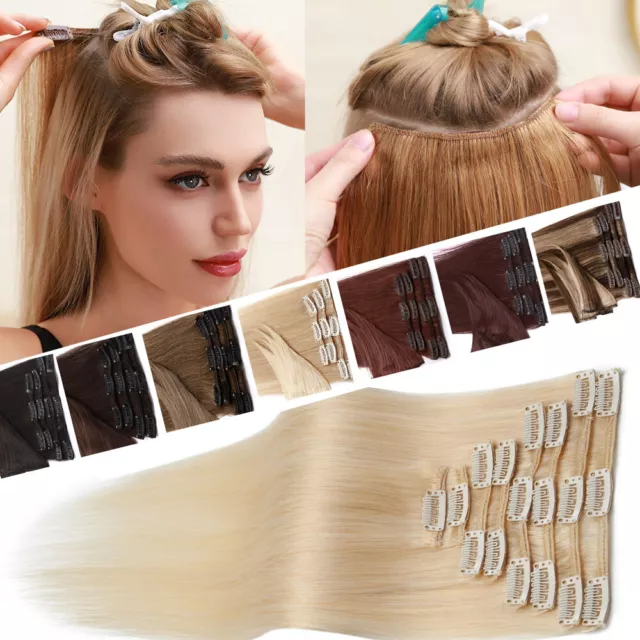 Luxury Clip in Remy Human Hair Extensions 8PCS Russian Hair Full Head 75G+ Thick