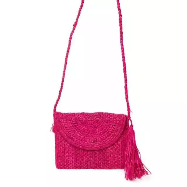 Mar Y Sol Naomi Crossbody Bag Hot Pink Straw