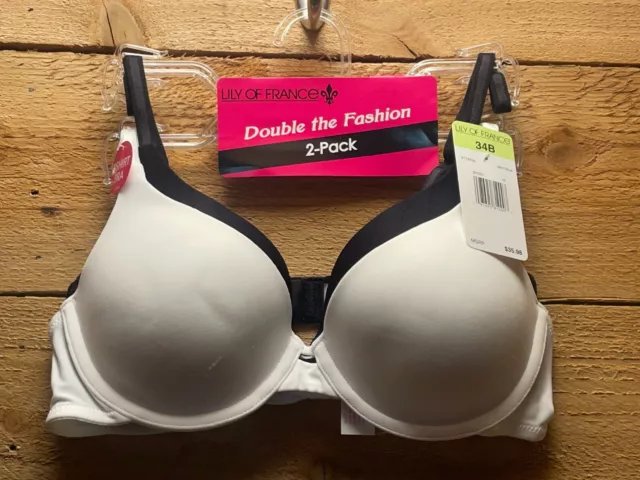 Lily of France Womens Size 34B T-Shirt Bra Set Of 2 Black White BRAND NEW