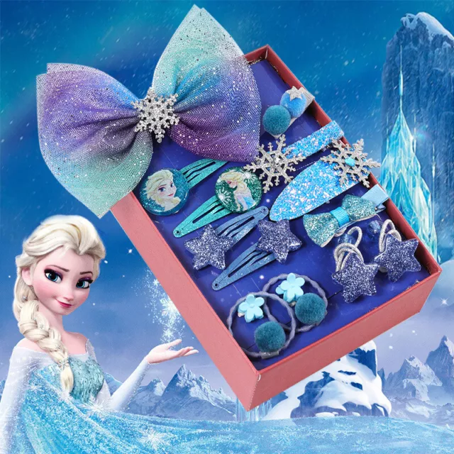 UK Christmas Gift Baby Elsa Princess Bow Sparkling Star Girls Kids Hair Clips