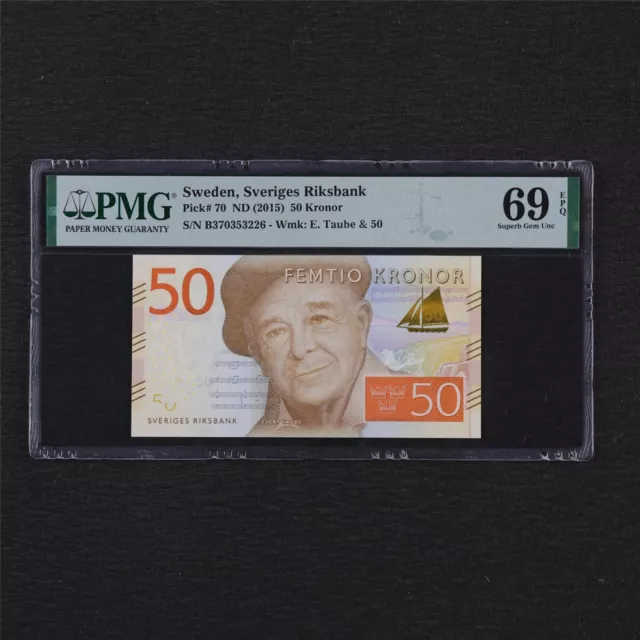 2015 Sweden Sveriges Riksbank 50 Kronor Pick#70 PMG 69 EPQ Superb Gem UNC