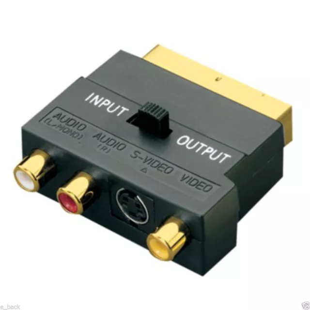 SCART Adaptor AV Block To 3 Phono Composite or S-Video With In/Out Switch GOLD