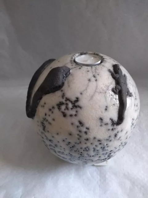 Grosser Raku Glasur Hohlkugel Kerzenhalter Mit Cobra Und Krokodil 20 Cm H