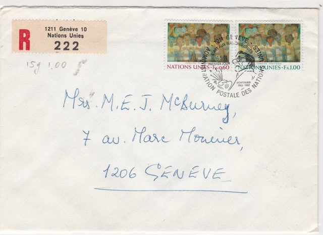 Geneva United Nations 1974 Registered stamps cover ref 21708