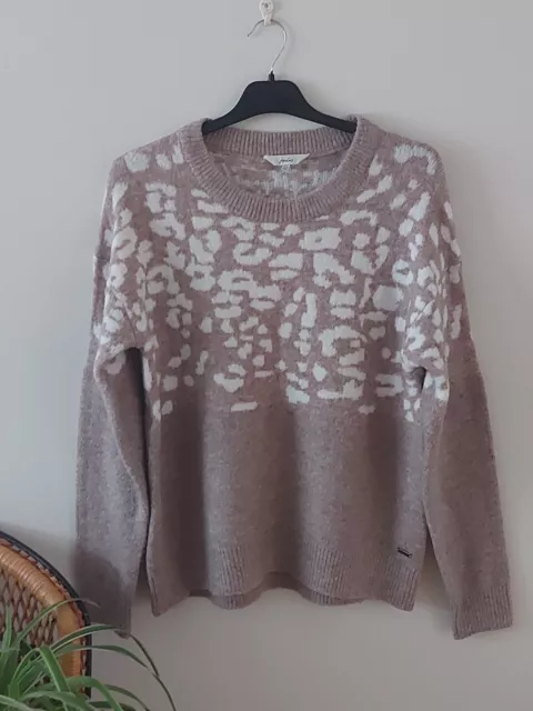 Joules Niamh Size 10 Jumper Leopard Intarsia Beige Relaxed Fit Pullover