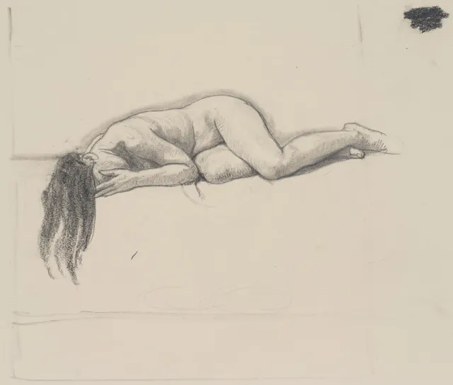 C. WALTHER (1880-1956), Trauernde, Weiblicher Akt, Kohle Symbolismus Porträt