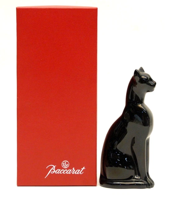 Vintage Signed Baccarat France Crystal Black Egyptian Cat Figurine W/ Orig. Box