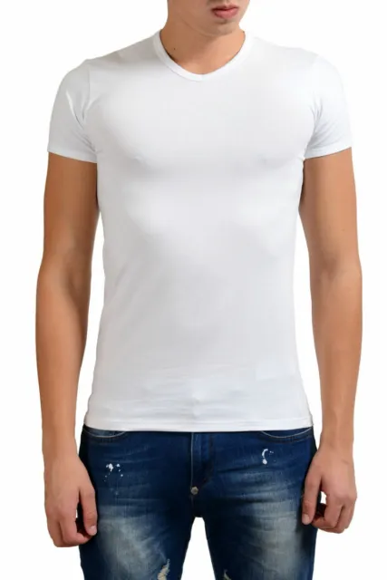 Versace Collection Men's White Stretch V-Neck Short Sleeve T-Shirt XS S M L XL