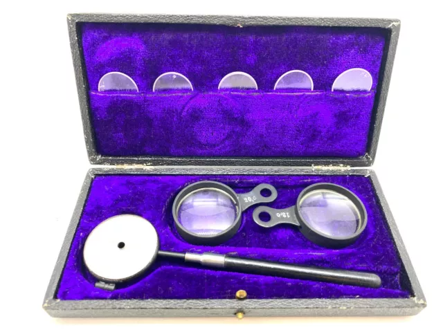 Liebreich's Ophtalmoscope Augenspiegel Set mit 2 Lupen und 5 Korrekturlinsen