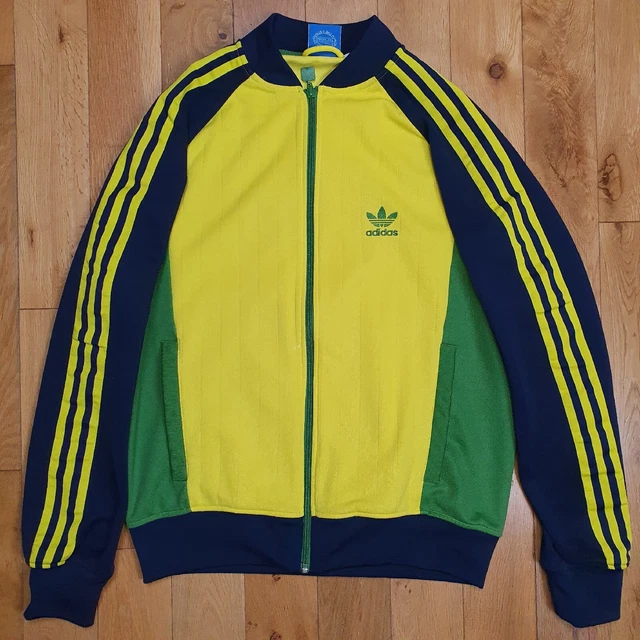 Adidas Men's Medium Tracksuit Jacket Top Vintage Retro Yellow Green Brazil