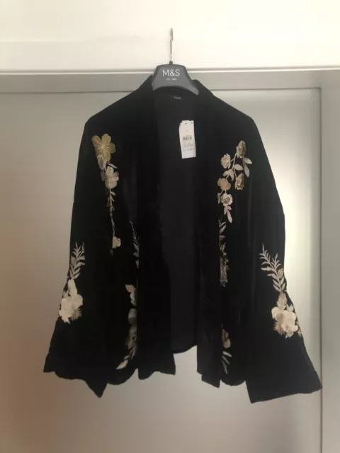 Ladies Plus Size Black Floral Embroidered Velvet Kimono Size 24 NEW