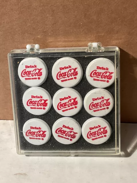 9 Vintage Coca-Cola Plastic Golf Ball Markers NOS 1970s Coke With Case