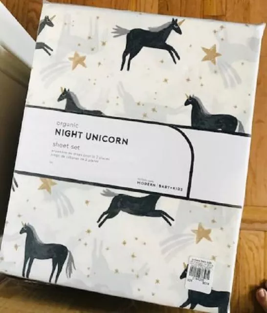Pottery Barn Night Unicorn Sheet Set Queen Black White Horse 4pc Kids New