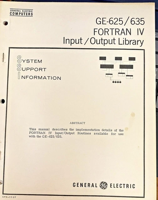 Vintage GE Fortran IV Input/Output Library GE-625 / 635 Computer Ephemera IT